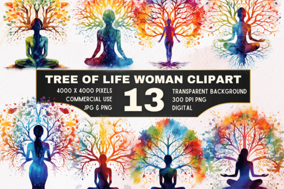 Download 13 Spiritual Woman &amp; Tree Clipart Bundle - Spiritual woman Collection