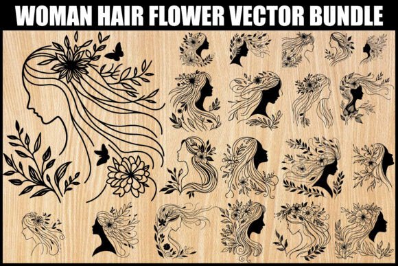Download Woman Hair Floral Silhouette Bundle - Premium Resources